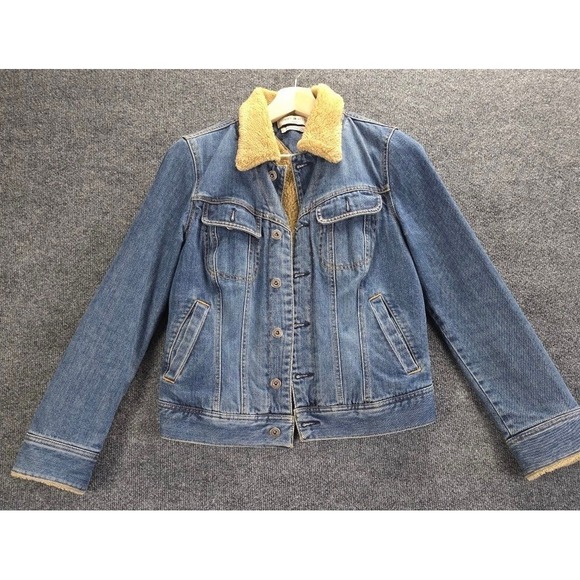 Tommy Hilfiger Vintage Style Sherpa Denim Jacket Women M Blue Trucker Turkey 90s - Picture 4 of 14